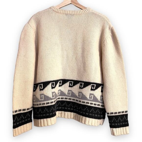 Vintage 111 State Oversized Aztec Print Wool Blend Cream Sweater Women's Size L - Picture 2 of 7